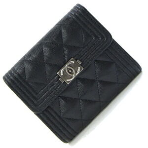 CHANEL Black Caviar Leather Logo Wallet